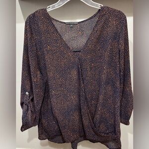 West Kei Navy Blouse with Orange Dots